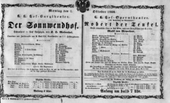 Theaterzettel (Oper und Burgtheater in Wien) 18601001 Seite: 1