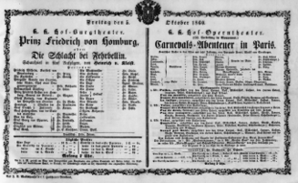 Theaterzettel (Oper und Burgtheater in Wien) 18601005 Seite: 1