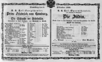Theaterzettel (Oper und Burgtheater in Wien) 18601006 Seite: 1
