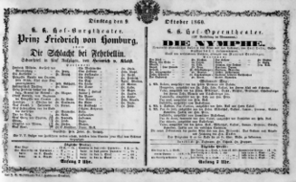 Theaterzettel (Oper und Burgtheater in Wien) 18601009 Seite: 1