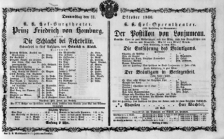 Theaterzettel (Oper und Burgtheater in Wien) 18601011 Seite: 1