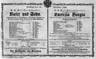 Theaterzettel (Oper und Burgtheater in Wien) 18601016 Seite: 1