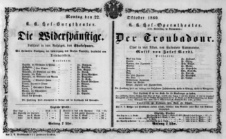 Theaterzettel (Oper und Burgtheater in Wien) 18601022 Seite: 1