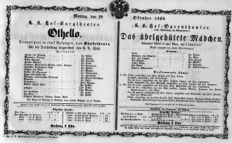 Theaterzettel (Oper und Burgtheater in Wien) 18601029 Seite: 1