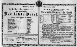 Theaterzettel (Oper und Burgtheater in Wien) 18601104 Seite: 1
