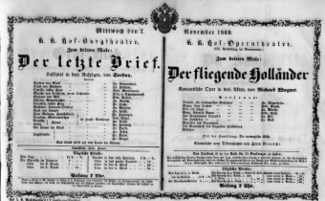 Theaterzettel (Oper und Burgtheater in Wien) 18601107 Seite: 1