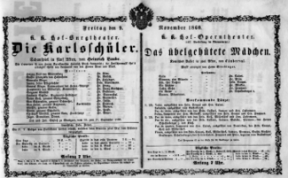 Theaterzettel (Oper und Burgtheater in Wien) 18601109 Seite: 1