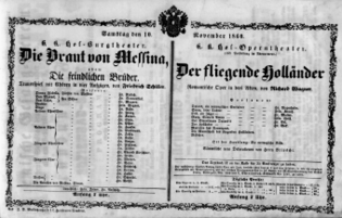 Theaterzettel (Oper und Burgtheater in Wien) 18601110 Seite: 1