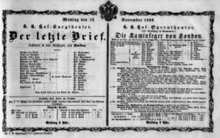 Theaterzettel (Oper und Burgtheater in Wien) 18601112 Seite: 1