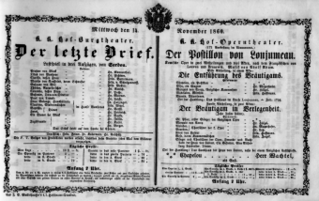 Theaterzettel (Oper und Burgtheater in Wien) 18601114 Seite: 1