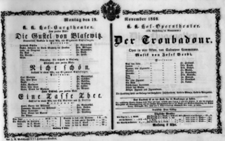 Theaterzettel (Oper und Burgtheater in Wien) 18601119 Seite: 1
