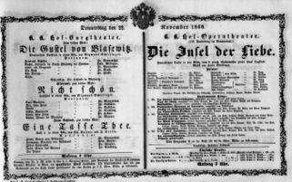 Theaterzettel (Oper und Burgtheater in Wien) 18601122 Seite: 1