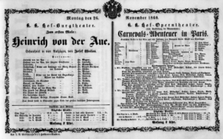Theaterzettel (Oper und Burgtheater in Wien) 18601126 Seite: 1