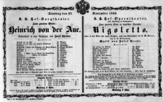 Theaterzettel (Oper und Burgtheater in Wien) 18601127 Seite: 1