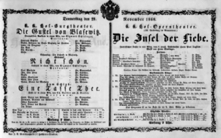 Theaterzettel (Oper und Burgtheater in Wien) 18601129 Seite: 1