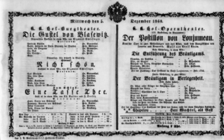 Theaterzettel (Oper und Burgtheater in Wien) 18601205 Seite: 1