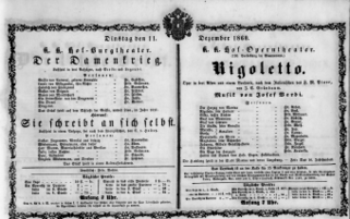 Theaterzettel (Oper und Burgtheater in Wien) 18601211 Seite: 1