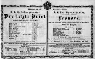 Theaterzettel (Oper und Burgtheater in Wien) 18601212 Seite: 1