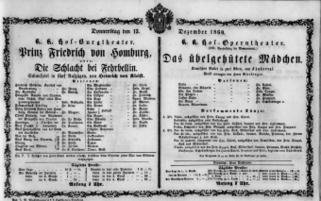 Theaterzettel (Oper und Burgtheater in Wien) 18601213 Seite: 1