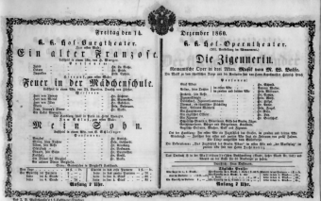 Theaterzettel (Oper und Burgtheater in Wien) 18601214 Seite: 1