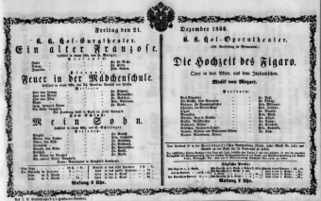 Theaterzettel (Oper und Burgtheater in Wien) 18601221 Seite: 1
