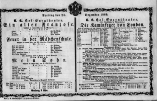 Theaterzettel (Oper und Burgtheater in Wien) 18601228 Seite: 1