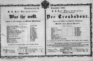 Theaterzettel (Oper und Burgtheater in Wien) 18601230 Seite: 1
