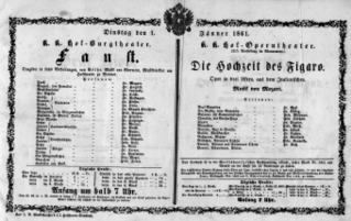 Theaterzettel (Oper und Burgtheater in Wien) 18610101 Seite: 1