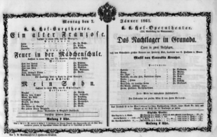 Theaterzettel (Oper und Burgtheater in Wien) 18610107 Seite: 1