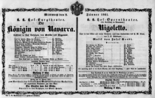 Theaterzettel (Oper und Burgtheater in Wien) 18610109 Seite: 1