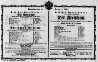 Theaterzettel (Oper und Burgtheater in Wien) 18610110 Seite: 1