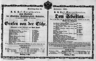 Theaterzettel (Oper und Burgtheater in Wien) 18610111 Seite: 1