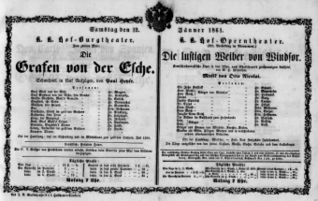 Theaterzettel (Oper und Burgtheater in Wien) 18610112 Seite: 1