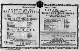 Theaterzettel (Oper und Burgtheater in Wien) 18610116 Seite: 1