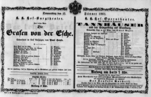Theaterzettel (Oper und Burgtheater in Wien) 18610117 Seite: 1