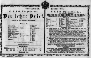 Theaterzettel (Oper und Burgtheater in Wien) 18610118 Seite: 1
