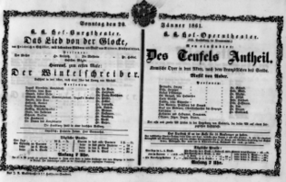 Theaterzettel (Oper und Burgtheater in Wien) 18610120 Seite: 1