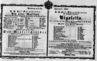 Theaterzettel (Oper und Burgtheater in Wien) 18610121 Seite: 1