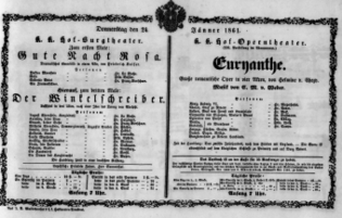 Theaterzettel (Oper und Burgtheater in Wien) 18610124 Seite: 1