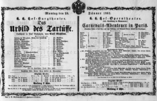 Theaterzettel (Oper und Burgtheater in Wien) 18610128 Seite: 1