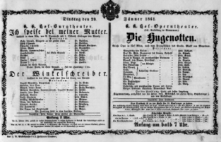 Theaterzettel (Oper und Burgtheater in Wien) 18610129 Seite: 1