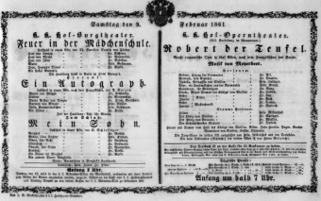 Theaterzettel (Oper und Burgtheater in Wien) 18610209 Seite: 1