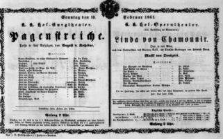 Theaterzettel (Oper und Burgtheater in Wien) 18610210 Seite: 1