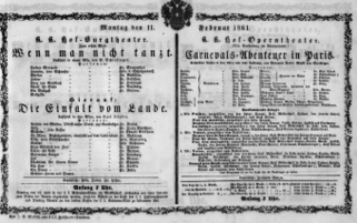 Theaterzettel (Oper und Burgtheater in Wien) 18610211 Seite: 1