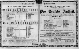 Theaterzettel (Oper und Burgtheater in Wien) 18610212 Seite: 1