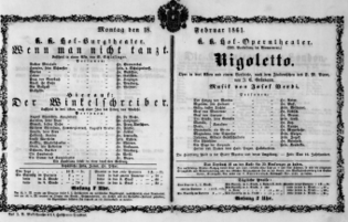 Theaterzettel (Oper und Burgtheater in Wien) 18610218 Seite: 1