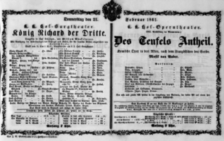 Theaterzettel (Oper und Burgtheater in Wien) 18610221 Seite: 1