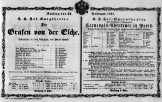 Theaterzettel (Oper und Burgtheater in Wien) 18610222 Seite: 1