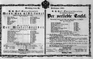 Theaterzettel (Oper und Burgtheater in Wien) 18610225 Seite: 1