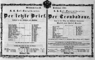 Theaterzettel (Oper und Burgtheater in Wien) 18610227 Seite: 1
